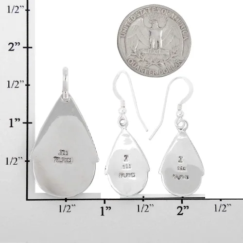 Vista 5 de Juego de collar y pendientes de turquesa genuina en plata de ley 925 (24 pulgadas de longitud)