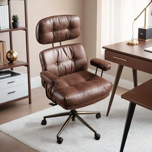 Vista 14 de HOOOWOOO Silla de Oficina Ergonómica, Silla de Escritorio Moderna de Computadora de Media Siglo, Silla Ejecutiva Cómoda con Asiento Extra Ancho