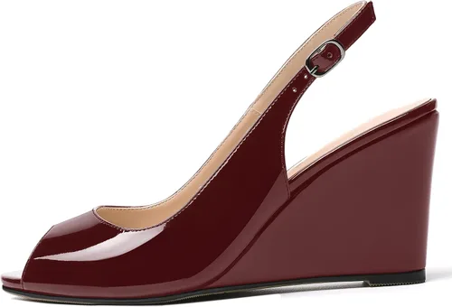 Vista 2 de WAYDERNS Sandalias de cuña de tacón alto con hebilla para mujer, con puntera abierta, puntera abierta, de moda, color sólido, correa ajustable