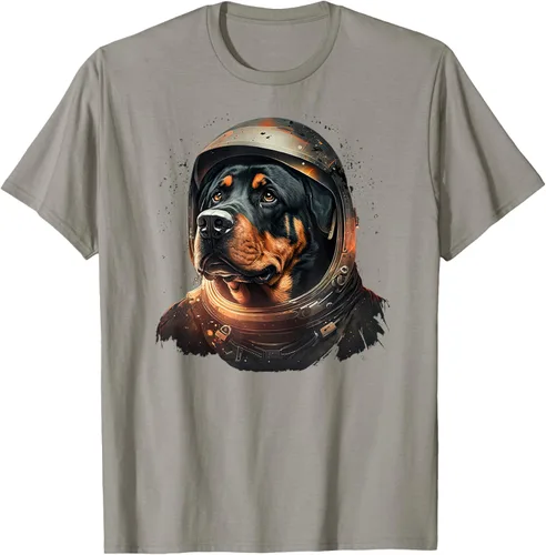 Vista 23 de Divertida camiseta Rottweiler con diseño de astronauta rottweiler en galaxia espacial, Negro