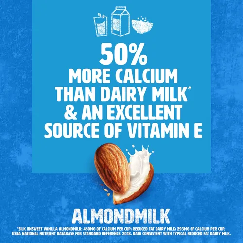 Vista 5 de Silk Leche de almendra estable, vainilla sin azúcar, sin lácteos, vegano, proyecto verificado sin OMG, 1 cuarto de galón