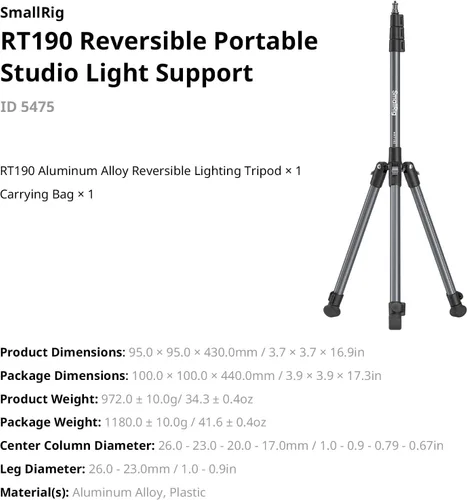 Vista 9 de SMALLRIG Soporte de luz ajustable para fotografía de 74.8 pulgadas/6.23 pies, carga máxima de 8.8 libras, soporte de trípode de iluminación compacto