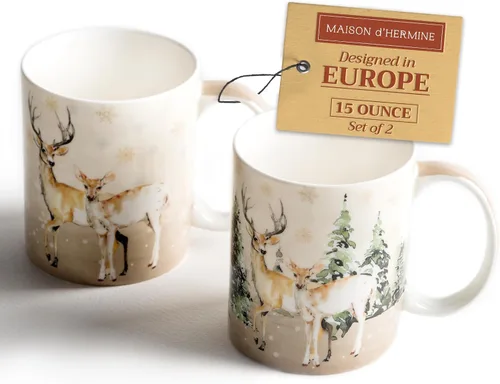 Vista 108 de Maison d' Hermine Taza de café con asas, tazas de porcelana fina de hueso, paquete de una taza de té para bebidas calientes, capuchino, latte
