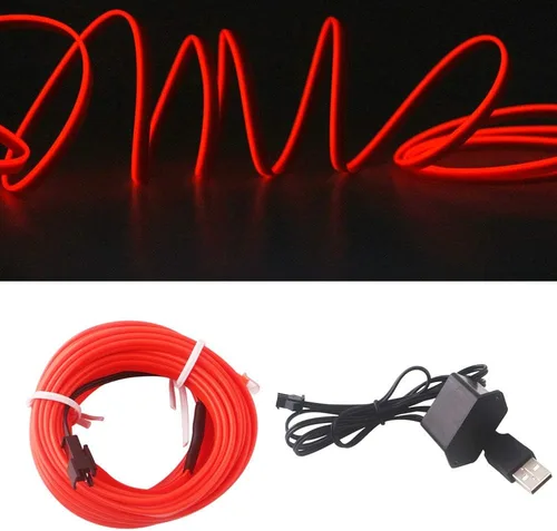 Vista 10 de Cable electroluminiscente de luz de neón de 16 pies y 12 V con protección de fusible para decoración interior de automóvil con borde de costura