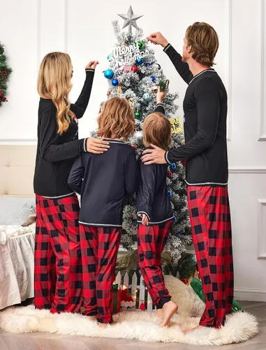 Vista 5 de Ekouaer Conjunto de pijamas de Navidad a juego para la familia, pijamas de Navidad, pijamas suaves de Navidad a juego