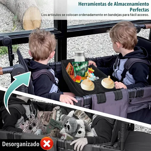 Vista 5 de W2 - Bandeja de aperitivos para cochecito Wonderfold W2, soporte para tazas de cochecito, almacenamiento de juguetes, accesorios de carro W2