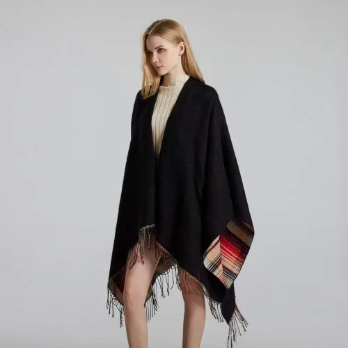 Vista 6 de Bakerdani Poncho de pashmina con borla para mujer, suéter de capa