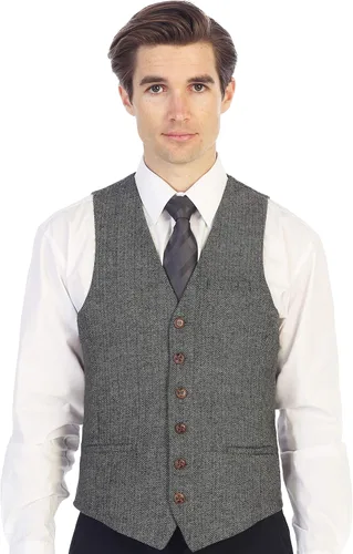 Vista 25 de Gioberti Chaleco de tweed formal de 6 botones para hombres