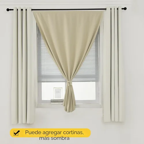 Vista 8 de Cortinas opacas con cinta autoadhesiva, sin barra, sin taladro, cubierta de ventana fácil de instalar para dormitorio, cocina, dormitorio, 34 Beige