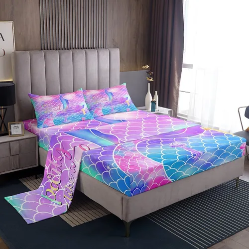 Vista 36 de Juego de sábana bajera ajustable de teñido anudado para niñas, juego de ropa de cama con diseño de arco iris degradado de arcoíris, lindo juego