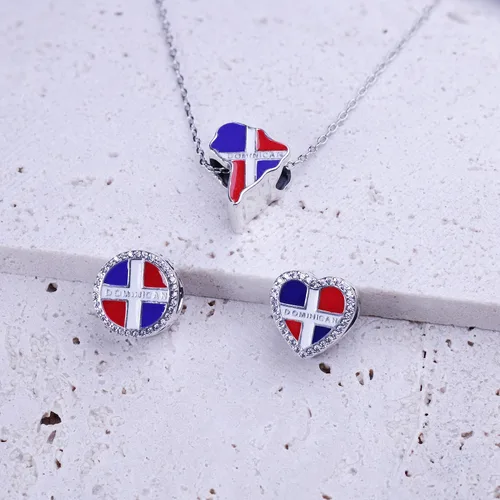 Vista 5 de Mapa del corazón dominicano y dije redondo, dije de regalo de República Dominicana, plata esterlina, regalo para esposa, mujeres, amigos, familia