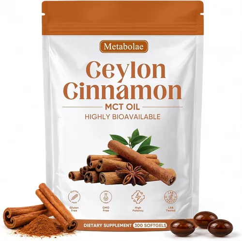 Vista 7 de Metabolae Cápsulas blandas de canela de Ceilán con aceite MCT, extracto de hierbas altamente biodisponible, sin OMG, sin gluten, 300 cápsulas