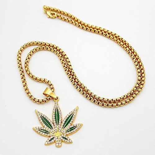 Vista 5 de Man's Fashion Hip Hop - Colgante de hoja de marihuana chapado en oro de 18 quilates, hip hop, King Queen, colgante para regalo, Alumida, Circonia