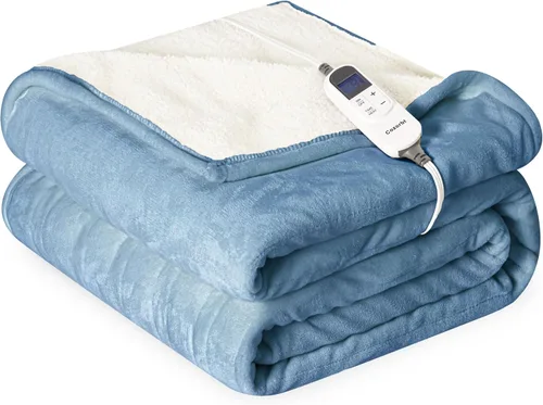 Vista 18 de Manta eléctrica térmica de 50"x60", manta de franela suave y sherpa reversible con 10 ajustes de calor, 12 configuraciones de temporizador y apagado