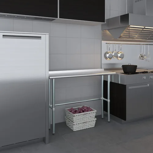 Vista 7 de Mesa de trabajo de acero inoxidable con base abierta y protector contra salpicaduras de 1.5 pulgadas, 14 x 48 pulgadas, certificado NSF, mesa