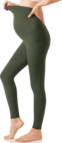 Vista 3 de Enerful Leggings de entrenamiento de maternidad para mujer, sobre el vientre, ropa activa, pantalones de yoga suaves atléticos con bolsillos