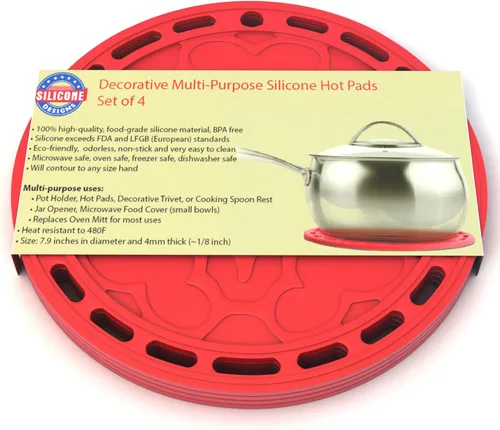 Vista 6 de Silicone Hot Pads (juego de 4) - 6 en 1 herramienta de cocina multipropósito, soporte para recipientes, protector de salpicador, cobertor