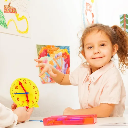 Vista 4 de Henoyso - Juego de 6 relojes de enseñanza para niños, 4 pulgadas, color amarillo