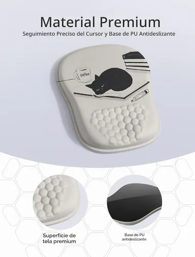 Vista 6 de Alfombrilla de mouse ergonómica con bonito diseño de gato negro, para aliviar el dolor del túnel carpiano, área de mouse 65% utilizable