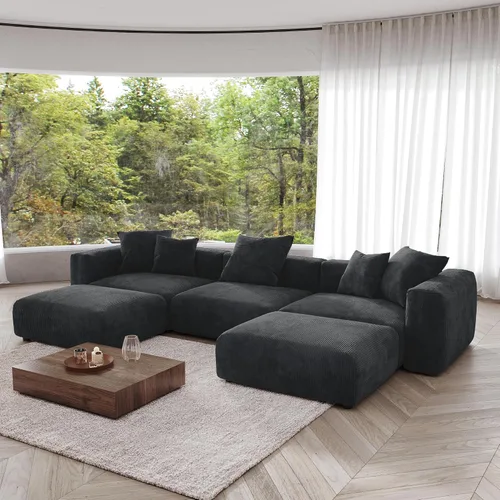 Vista 13 de JACH Sofás Seccionales de Pana para Sala de Estar, Sofá Seccional Modular con Otomanas Chaise, Fundas de Cojines Removibles, Sofá Cama Moderno