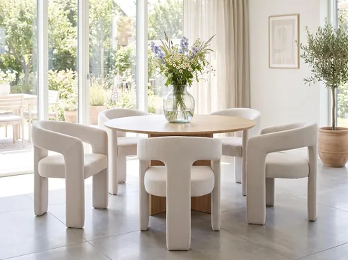 Vista 28 de RIVOVA Silla de comedor moderna de barril, silla lateral acolchada en lino con brazos cómoda para tocador, silla para comedor, sala de estar