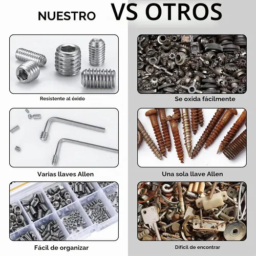 Vista 5 de 300 piezas de kit surtido de tornillos de acero inoxidable con cabeza hexagonal, tornillos de cabeza hexagonal Allen, juego de tornillos hexagonales