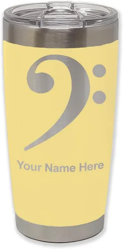 Vista 12 de LaserGram Vaso aislado al vacío de 20 onzas, clave de bajo, grabado personalizado incluido (negro) Engraved Gift for Musician, Vacuum Insulated