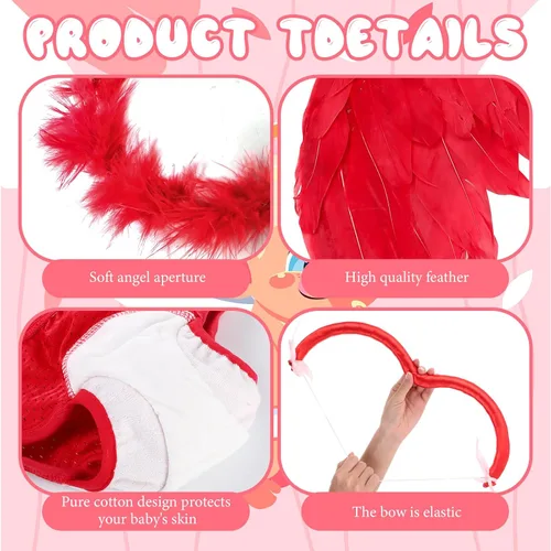 Vista 3 de SATINIOR 5 Pcs Valentine's Day Baby Cupid Angel Costume Kit, Newborn Photoshoot Clothes Wings with Bow Arrow Diaper