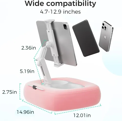 Vista 7 de Soporte de almohada para tableta, soporte ajustable para Kindle con 2 cuencos para aperitivos, soporte ajustable para iPad de 360° para cama