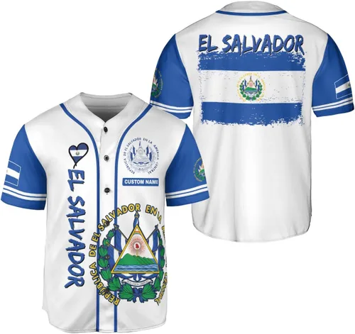 Vista 11 de Camiseta de béisbol de El Salvador personalizada,Camiseta personalizada con la bandera salvadoreña,Orgulloso Jersey Salvadoreña,Jersey del orgullo