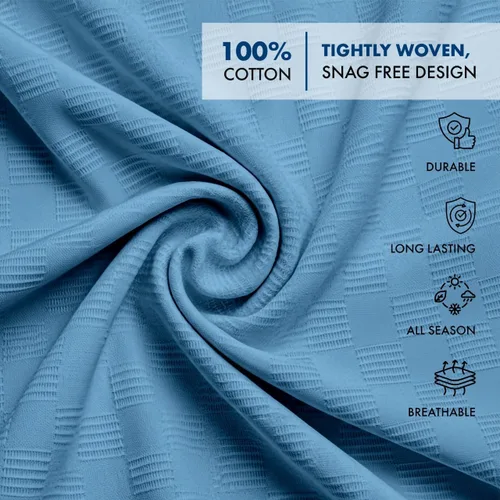 Vista 3 de Linteum Textile Supply Manta térmica (azul, individual) de larga duración y duradera sin enganches, hecha de material 100% algodón para el hogar, 66