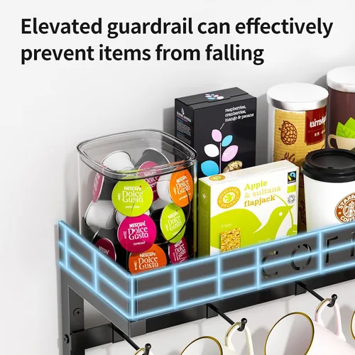Vista 5 de RCHYFEED Soporte para taza de café montado en la pared, organizador de tazas para exhibición y colección de cocina, soporte de metal para tazas