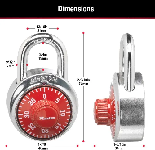 Vista 6 de Master Lock 1504D Candado para Casillero con Combinación, 1 Paquete, Rojo