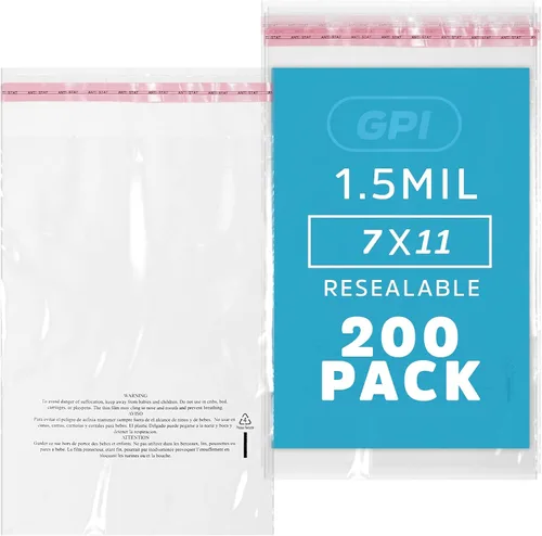 Vista 8 de GPI - Paquete de 100 bolsas de polietileno transparentes de 7 x 11 pulgadas, 1.5 mil. - Bolsas de polietileno resellables con tira adhesiva