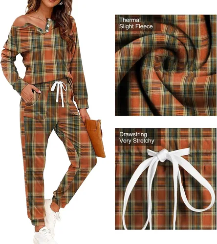 Vista 35 de Wiholl - Conjuntos de dos piezas para mujer: ropa cómoda con sudadera abotonada y pantalones deportivos con bolsillos