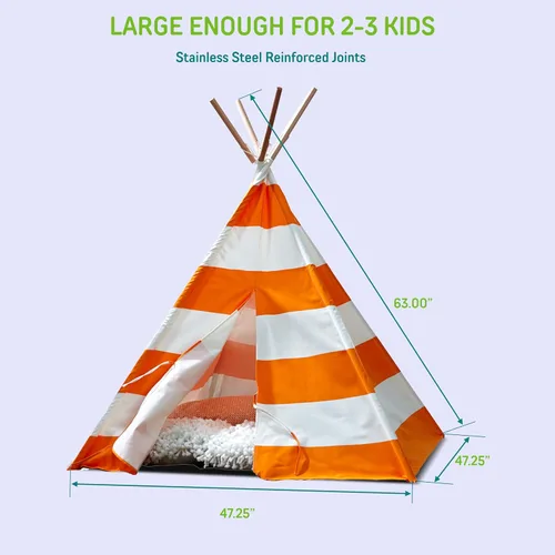 Vista 2 de Tienda tipi para niños, naranja con rayas blancas