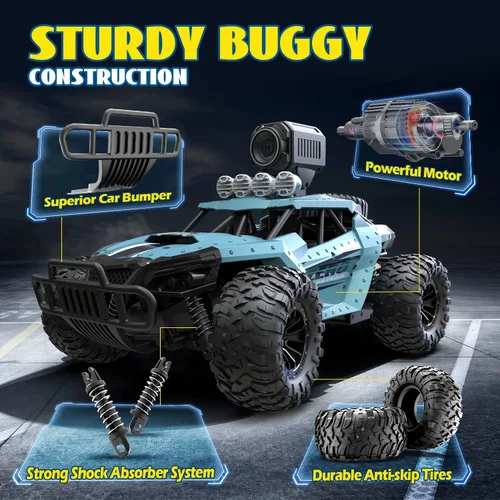 Vista 5 de DEERC Coches RC DE36W Coche de Control Remoto con Cámara HD FPV de 1080P, Camiones Monstruo Todoterreno de Alta Velocidad 1/16 para Niños y Adultos