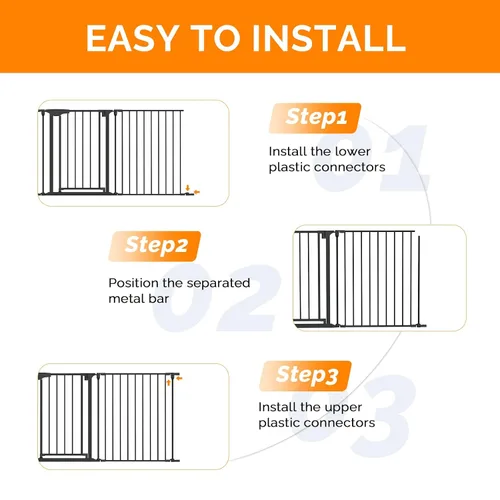 Vista 4 de Bonnlo Puerta de bebé configurable de 120 pulgadas de ancho, valla de seguridad para chimenea, patio de juegos de metal ajustable de 5 paneles
