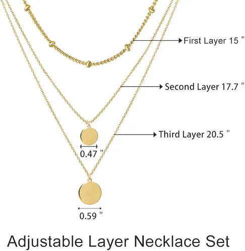 Vista 4 de YANCHUN Collares en capas para mujer, collar de disco multicapa, collares largos para niñas, collares de capas, otro, otro