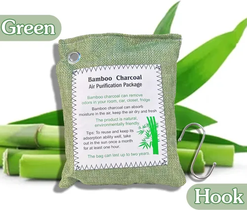 Vista 7 de Bolsa purificadora de aire de carbón de bambú, absorbente de olores de carbón activado, absorbente de humedad, ambientadores de automóvil Verde