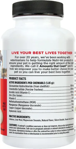 Vista 9 de Nutri-Vet Suplementos para perros de fuerza regular para cadera y articulaciones, formulados con glucosamina condroitina, suministros para mascotas