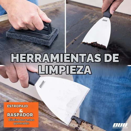 Vista 7 de Accesorios de plancha plana para parrilla Blackstone y Camp Chef - Juego de 9 piezas con kit de limpieza de plancha y bolsa de transporte. Espátula