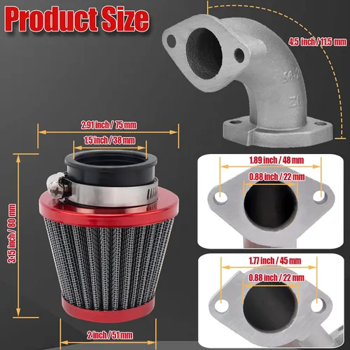 Vista 4 de Carburador PZ22 Juego de filtro de aire de carburador de 22 mm Compatible con SSR CRF50, Go Karts, Pit Dirt Bike, Sunl Taotao Pit bike, ATV, motor
