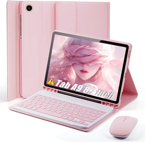 Vista 13 de TUNKARMOR Funda para teclado para Tab A9 de 8.7 pulgadas (2023) - Funda delgada con teclado desmontable y ratón con soporte para bolígrafo, función
