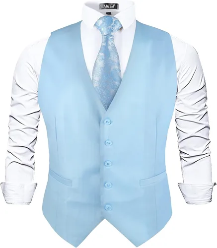 Vista 21 de Alizeal Chaleco de Traje de Negocios Clásico de Color Sólido para Hombre de Ajuste Regular Chaleco de Esmoquin para Boda