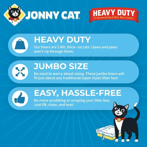 Vista 3 de Bolsas para caja de arena Jonny Cat: Uso intensivo - Resistente a roturas y fugas - Cierre con cordón - Jumbo, 15 unidades (Paquete de 6)
