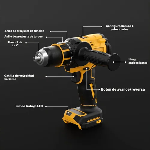 Vista 8 de Taladro de Martillo Inalámbrico Compatible con Batería Dewalt 20V MAX (Sin Batería) Taladro Sin Escobillas de 20V, Taladro Inalámbrico de 1/2