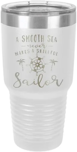 Vista 18 de Un mar suave nunca hace un sillón hábil grabado de 325 ml vaso de acero con recubrimiento de polvo grabado por láser taza de viaje de camello polar