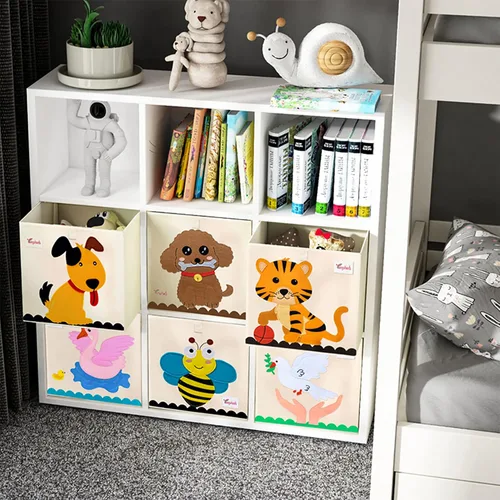 Vista 6 de 2 cajas de almacenamiento de juguetes, 13 x 13 x 13 pulgadas, contenedores plegables de tela para juguetes de animales, cesta para niños, bebés