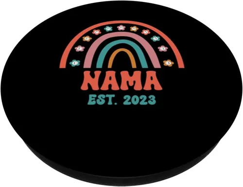 Vista 2 de Retro Nama Groovy Grandma Est. 2023 Rainbow Boho Style PopSockets Swappable PopGrip